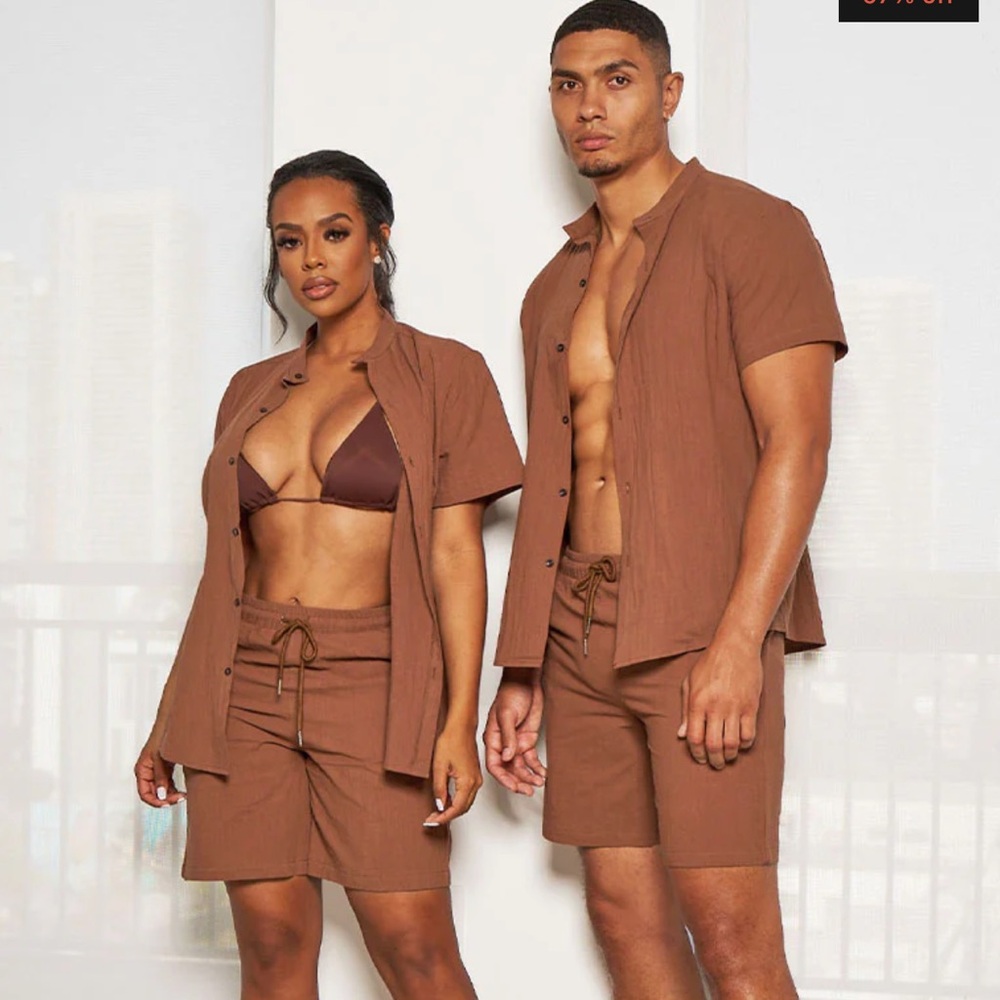 IconSwim Men’s Coffee Linen Short Set